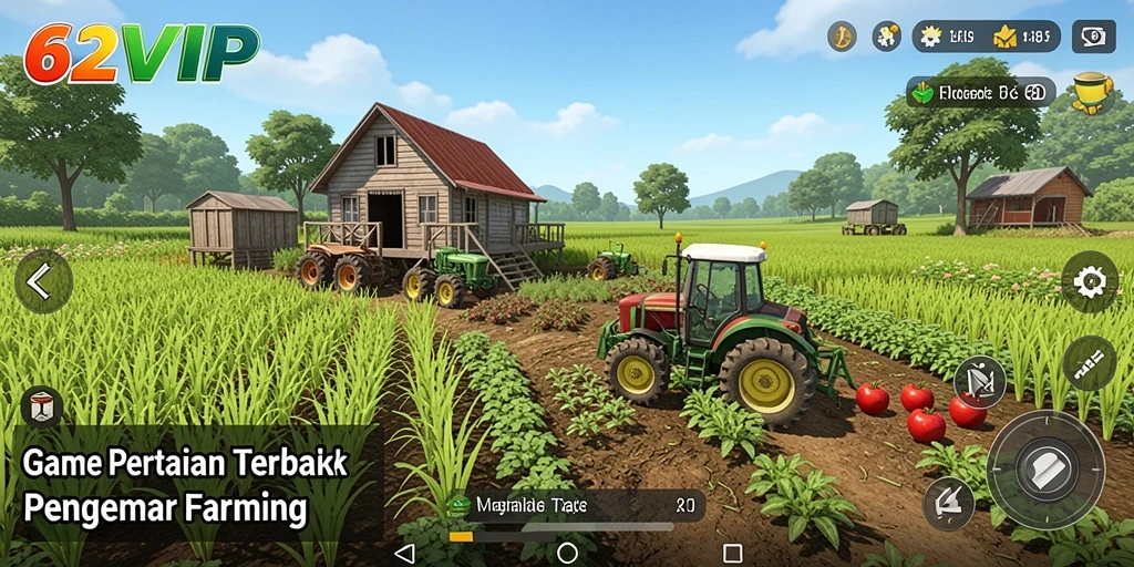 Screenshot gameplay 62VIP menampilkan ladang subur dan aktivitas pertanian.