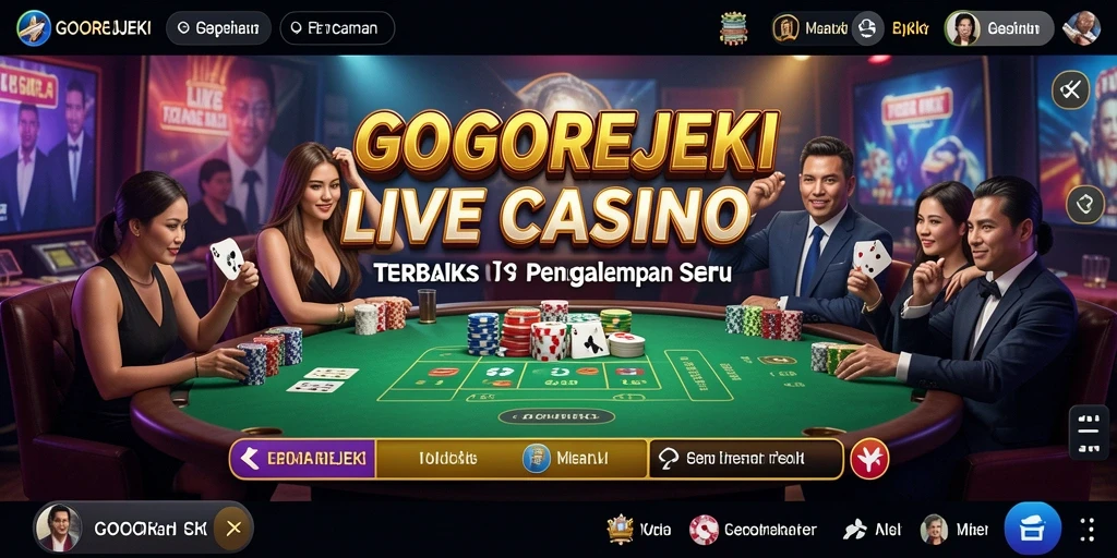 Screenshot gameplay GOGOREJEKI yang menampilkan dealer live dan suasana kasino.