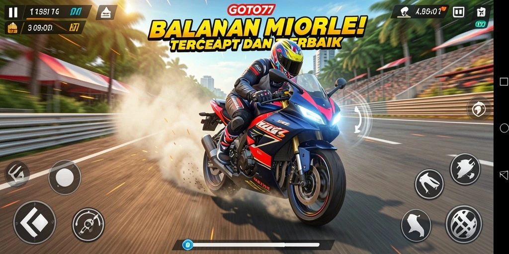 Screenshot GOTO77 menunjukkan aksi balap motor yang seru dan intens.