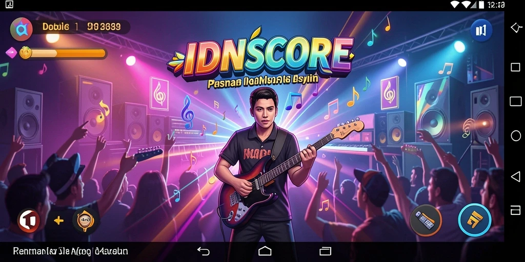 Screenshot gameplay IDNSCORE dengan tampilan musik yang menarik dan interaktif.