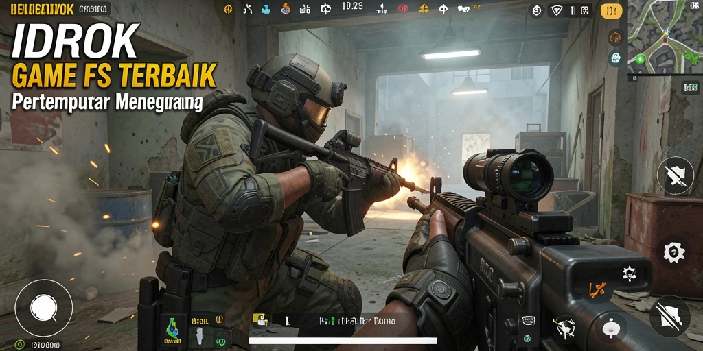 Screenshot menampilkan gameplay intens dari IDROK dalam pertempuran FPS.