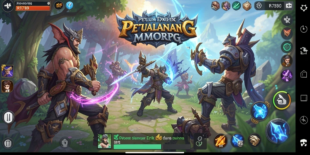 Screenshot dari gameplay yang menunjukkan pertempuran epik dalam MMORPG.