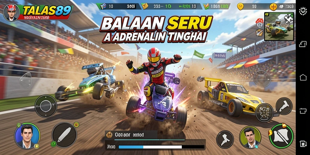 Screenshot gameplay TALAS89 menampilkan aksi balapan seru.